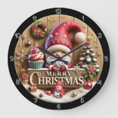 Vrolijke kerstgnoom met cupcake grote klok (Voorkant)