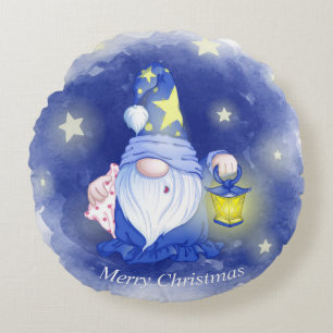 Vrolijke Kerstgnoom met Lantaarn Waterverf Rond Kussen