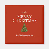 Vrolijke kerstgroet met boom op rood gebruik magneet (Voorkant)