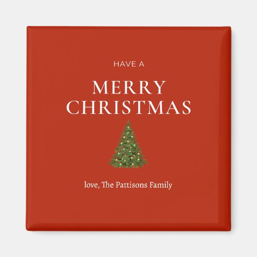 Vrolijke kerstgroet met boom op rood gebruik magneet (Voorkant)