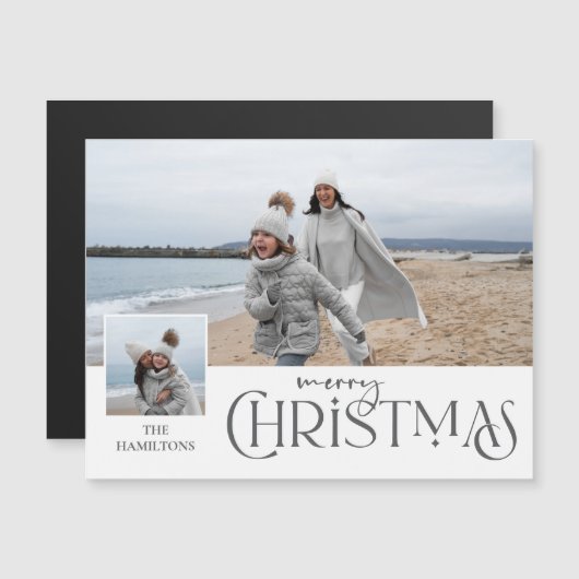 Vrolijke kerstgroet met foto invoegen zilver (Voorkant / Achterkant)