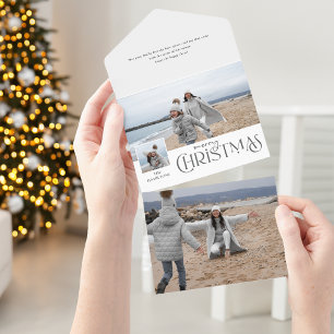 Vrolijke kerstgroet met foto invoegen zilver all in one uitnodiging