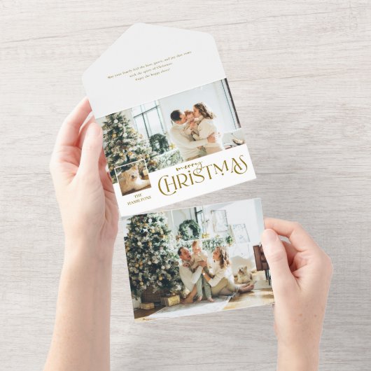 Vrolijke kerstgroet met Photo Insert Gold All In One Uitnodiging (Afscheurbaar)