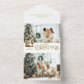Vrolijke kerstgroet met Photo Insert Gold All In One Uitnodiging (Binnen)