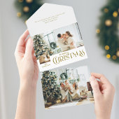 Vrolijke kerstgroet met Photo Insert Gold All In One Uitnodiging