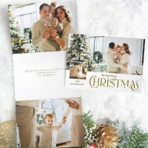 Vrolijke kerstgroet met Photo Insert Gold Drieluik Wenskaart