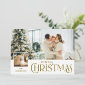 Vrolijke kerstgroet met Photo Insert Gold Feestdagenkaart (Staand voorkant)