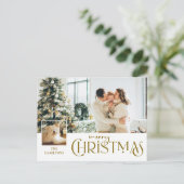 Vrolijke kerstgroet met Photo Insert Gold Feestdagenkaart (Staand voorkant)