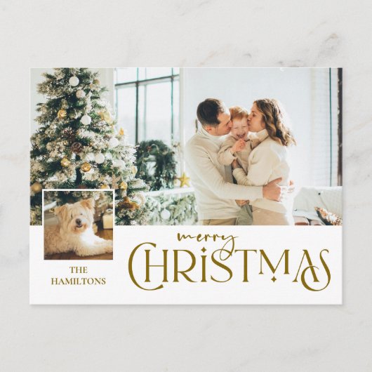 Vrolijke kerstgroet met Photo Insert Gold Feestdagenkaart (Voorkant)