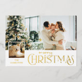Vrolijke kerstgroet met Photo Insert Gold Folie Feestdagenkaart (Voorkant)