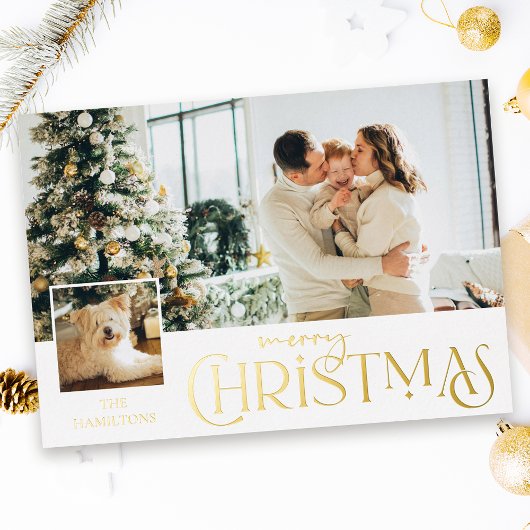 Vrolijke kerstgroet met Photo Insert Gold Folie Feestdagenkaart