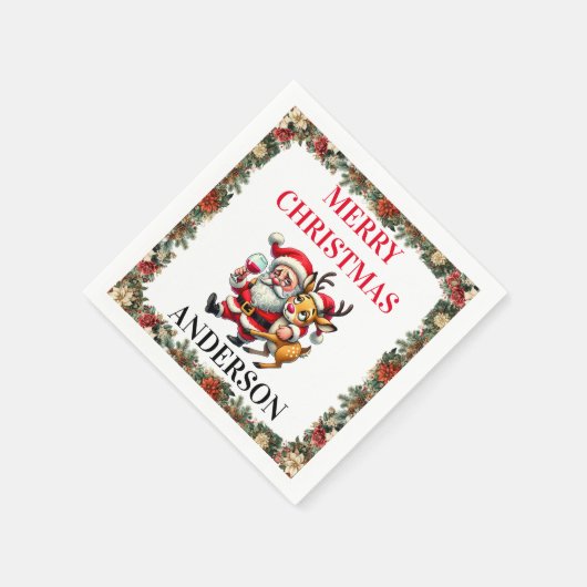 Vrolijke kerstgroeten Santa Servet (Hoek)