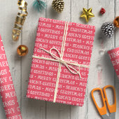 Vrolijke kerstgroeten Wit en rood patroon Cadeaupapier