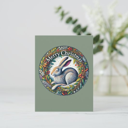 Vrolijke kersthaas briefkaart (Staand voorkant)