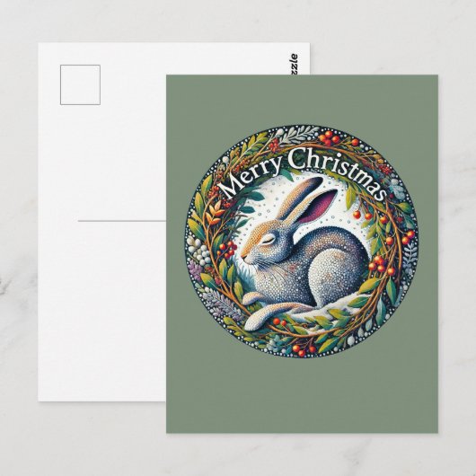 Vrolijke kersthaas briefkaart (Voorkant / Achterkant)