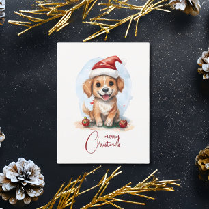 Vrolijke kersthond met kerstmuts en Ornament Briefkaart