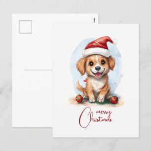 Vrolijke kersthond met kerstmuts en Ornament Feestdagenkaart