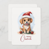 Vrolijke kersthond met kerstmuts en Ornament Feestdagenkaart (Voorkant / Achterkant)