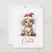 Vrolijke kersthond met kerstmuts en Ornament Feestdagenkaart (Voorkant)