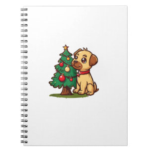 Vrolijke kersthond met mooie boom voor volwassenen notitieboek