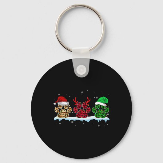Vrolijke Kersthond Paws Santa Hat Lights Leopard Sleutelhanger (Voorkant)