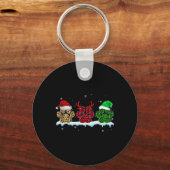 Vrolijke Kersthond Paws Santa Hat Lights Leopard Sleutelhanger (Voorkant)