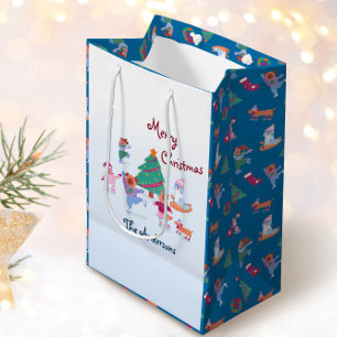 Vrolijke Kersthond Schaatsen Naam Blauw Medium Cadeauzakje