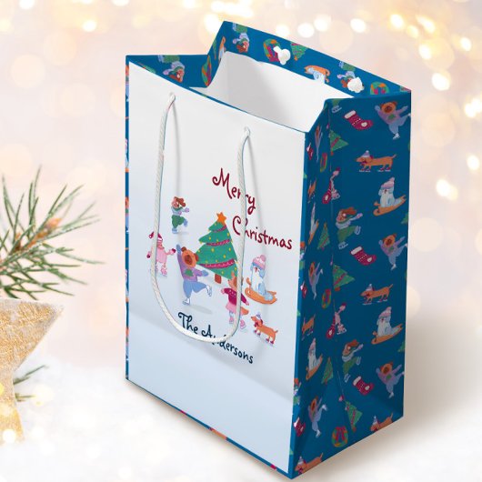 Vrolijke Kersthond Schaatsen Naam Blauw Medium Cadeauzakje