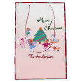 Vrolijke Kersthond Schaatsen Naam Roze Rood Medium Cadeauzakje (Voorkant)