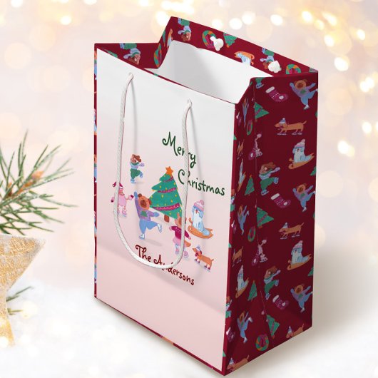 Vrolijke Kersthond Schaatsen Naam Roze Rood Medium Cadeauzakje