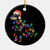 Vrolijke kersthond Verstrikt in Lichten Keramisch Ornament (Voorkant)