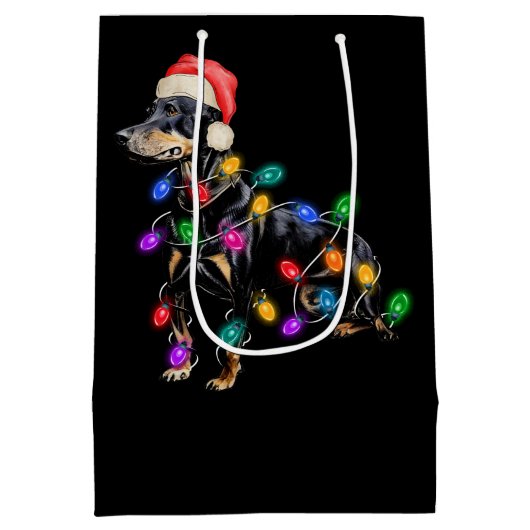 Vrolijke kersthond Verstrikt in Lichten Medium Cadeauzakje (Achterkant)