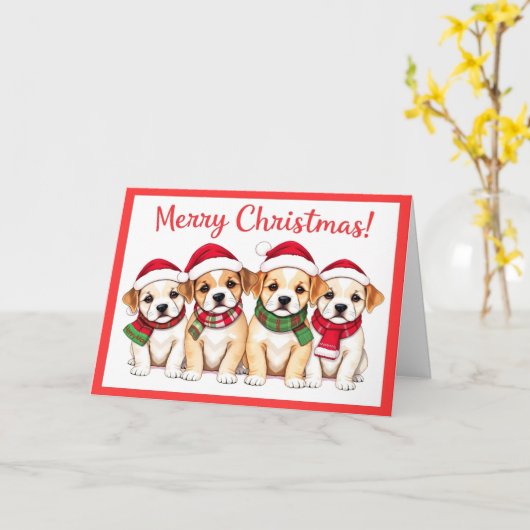 Vrolijke kersthonden met rode rand kaart (Gele Bloem)