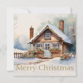 Vrolijke kersthut in het besneeuwde landschap (Voorkant)