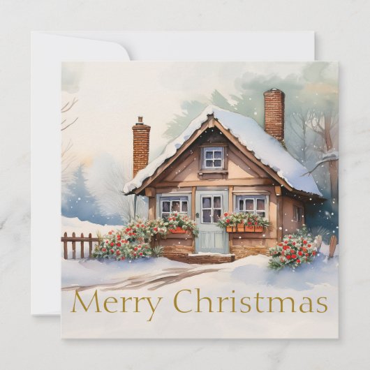 Vrolijke kersthut in het besneeuwde landschap (Voorkant)