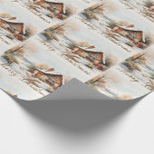 Vrolijke kersthut in het besneeuwde landschap cadeaupapier (Hoek)