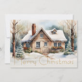 Vrolijke kersthut in het besneeuwde landschap feestdagenkaart (Voorkant)