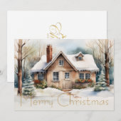Vrolijke kersthut in het besneeuwde landschap feestdagenkaart (Voorkant / Achterkant)