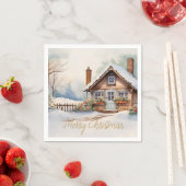 Vrolijke kersthut in het besneeuwde landschap servet (Insitu)