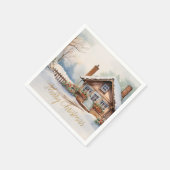 Vrolijke kersthut in het besneeuwde landschap servet (Hoek)