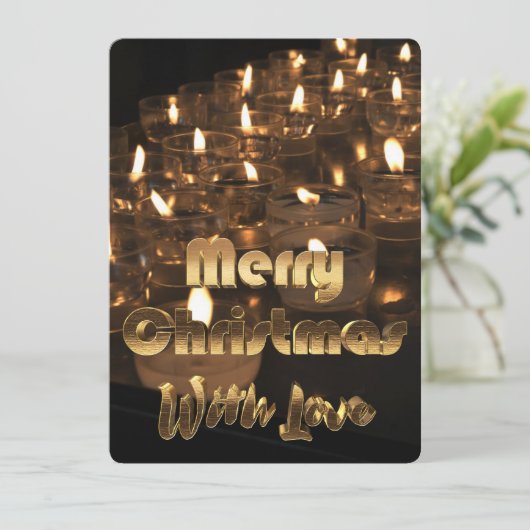 Vrolijke Kerstkaars Licht Zwart Goud Tekst Kaart (Staand voorkant)