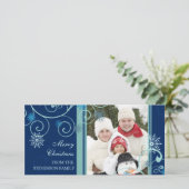 Vrolijke Kerstkaart Blauwe Sneeuwvlokken (Staand voorkant)