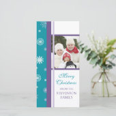 Vrolijke Kerstkaart Turquoise Sneeuwvlokken (Staand voorkant)