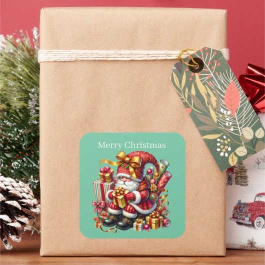 Vrolijke Kerstkabouter tekst toevoegen Vierkante Sticker (Feestdagen)