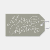 Vrolijke kerstkalligrafie Elegant Sage Green Cadeaulabel (Voorkant (Horizontaal))