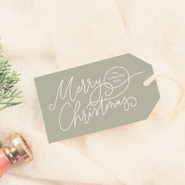 Vrolijke kerstkalligrafie Elegant Sage Green Cadeaulabel