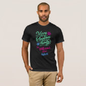 Vrolijke kerstkalligrafie feestelijk elegant t-shirt (Voorkant volledig)