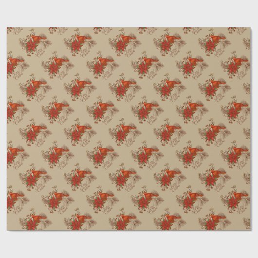 Vrolijke kerstkardinalen cadeaupapier (Vlak)