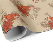 Vrolijke kerstkardinalen cadeaupapier (Rol Hoek)