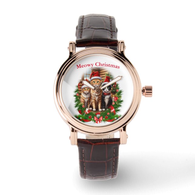 Vrolijke Kerstkat Dieren Horloge (Voorkant)